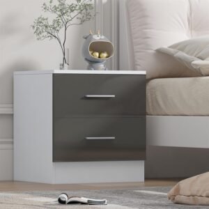 Reflect 2 Drawer Bedside - Grey Gloss & Matt White - Modern Nightstand for Bedroom Storage