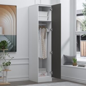 Reflect 1 Door High Gloss Wardrobe - Grey & White, Durable Melamine Finish - Modern Bedroom Storage - Single Door Wardrobe