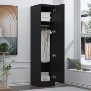 Reflect 1 Door High Gloss Wardrobe - Black, Durable Melamine Finish - Modern Bedroom Storage - Single Door Wardrobe