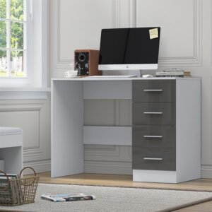 Reflect 4 Drawer Desk - Grey Gloss & Matt White - Modern Bedroom Storage for Vanity, Work or Study